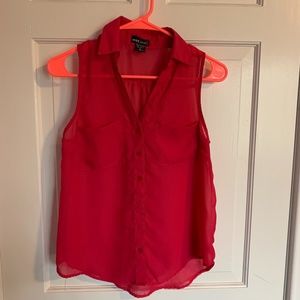 pink see thru tank top with collar